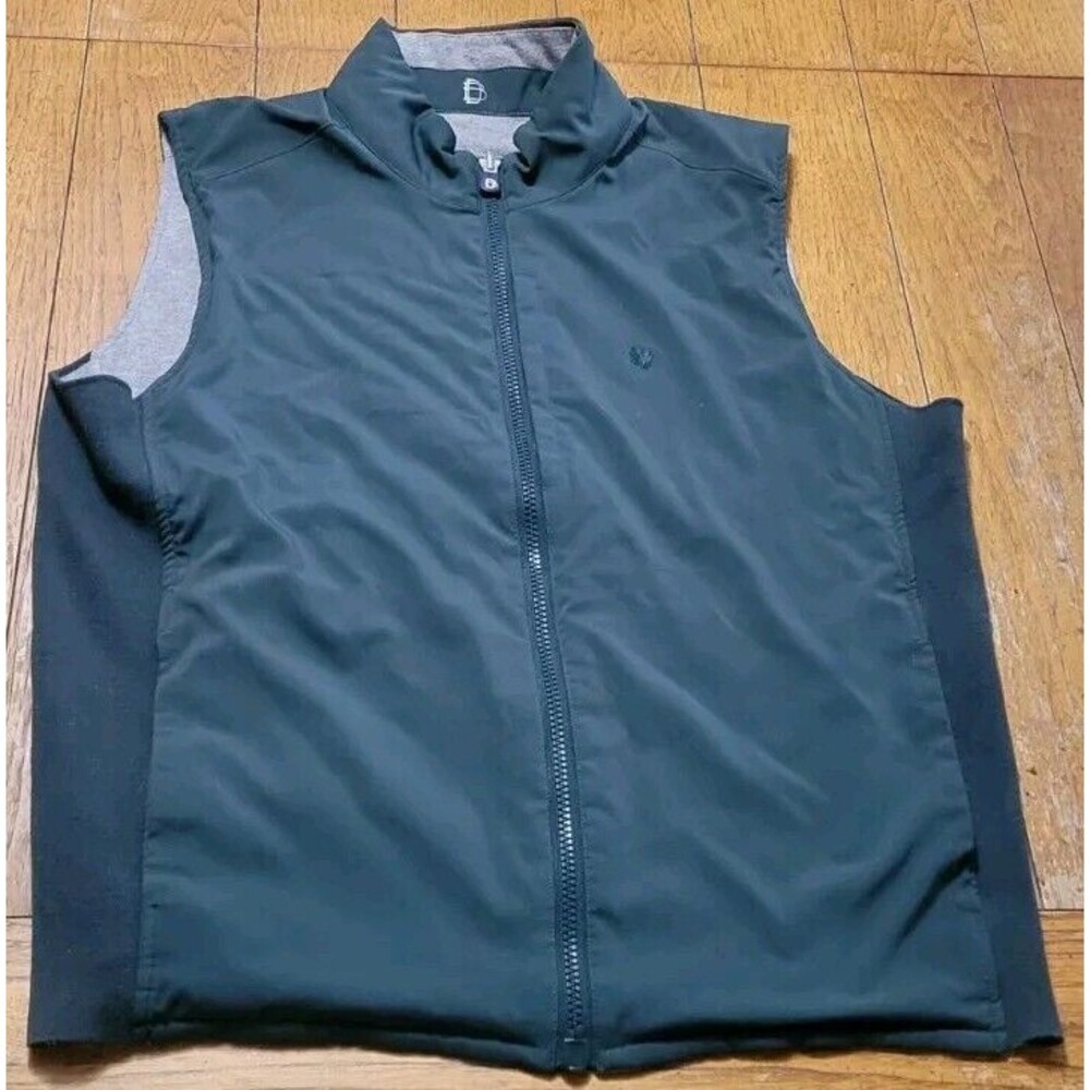 B. Draddy Vest Men's XL Green & Gray Lawrence Reversible Quilted Golf Jacket EUC